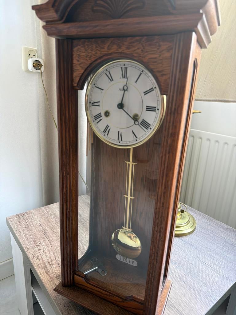 Houten wandklok met slinger van AMS, Antiek en Kunst, Ophalen