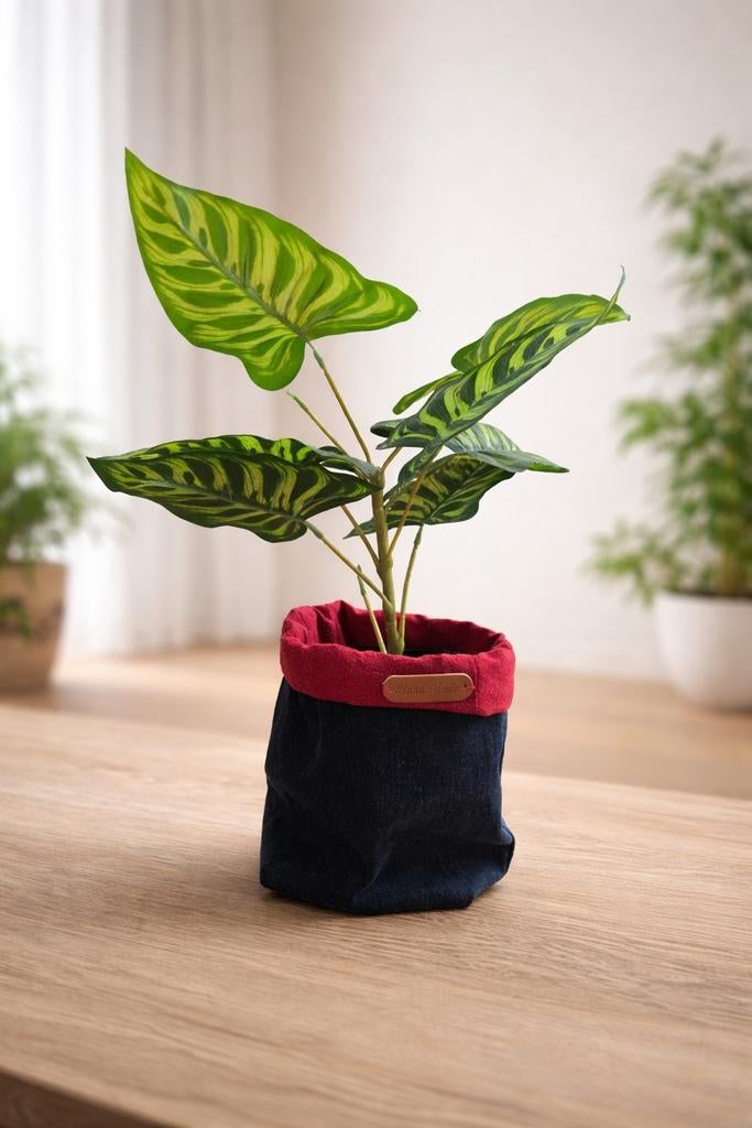 Bloempot mandje van spijkerstof, Overige materialen, Rond, Ophalen of Verzenden, Binnen