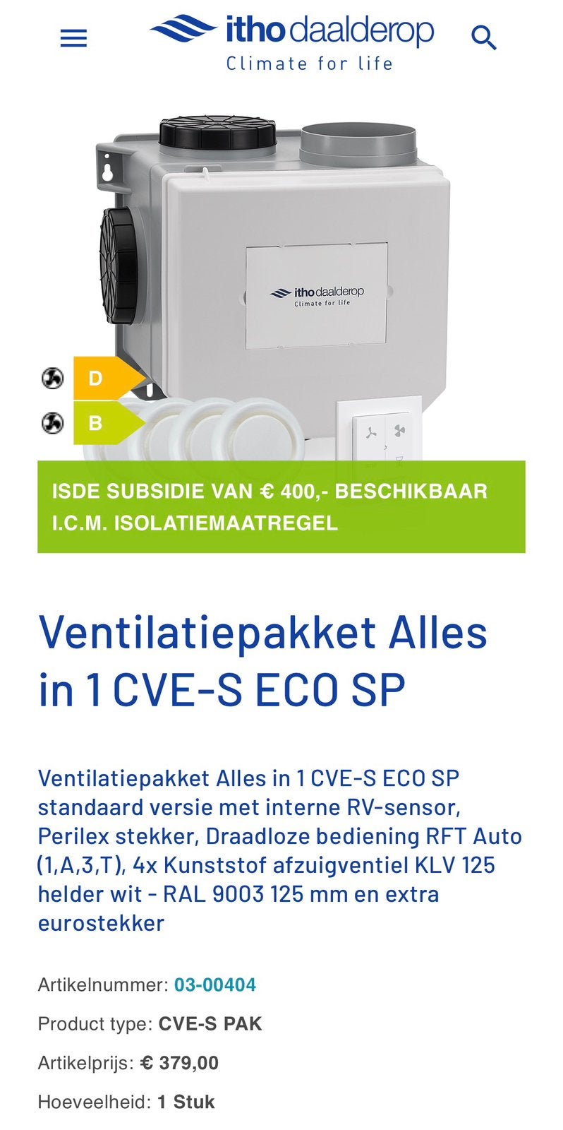 MV Box Itho All-in-one pakket, Doe-het-zelf en Verbouw, Ventilatie en Afzuiging, Ophalen of Verzenden, Nieuw, Afzuiger