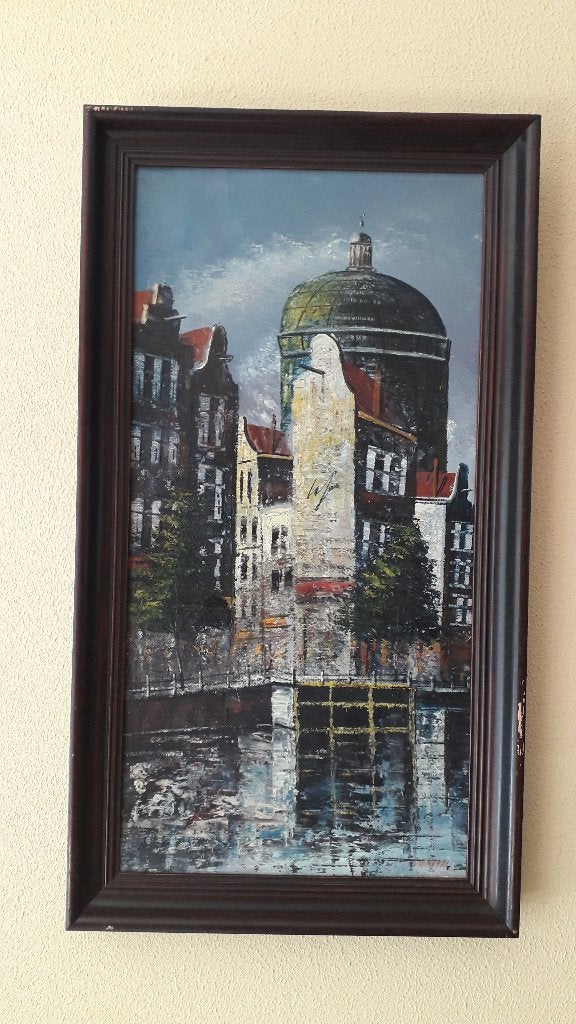 Schilderij Amsterdam, Antiek en Kunst, Doek, Olieverf, Klassiek, Stads- / dorpsgezicht
