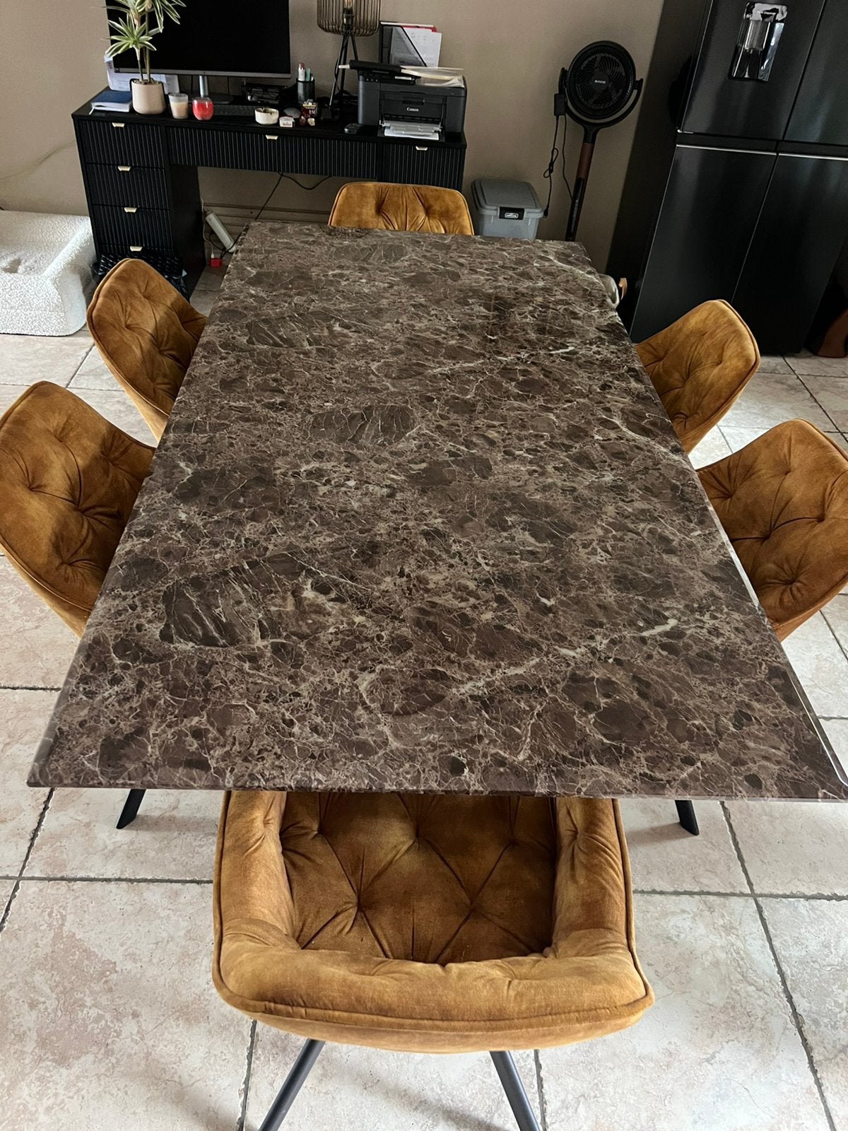 Tafel + 6 draaistoelen, Ophalen, Gebruikt, 200 cm of meer, 50 tot 100 cm
