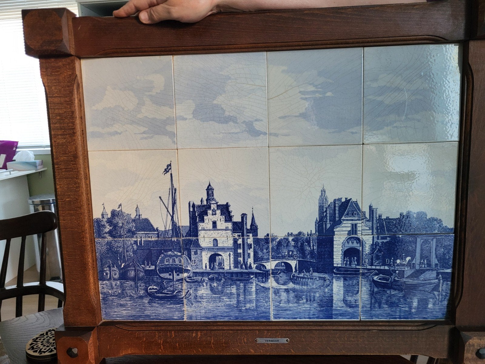 Delfts blauw tegeltableau - Historisch stadsgezicht, Ophalen