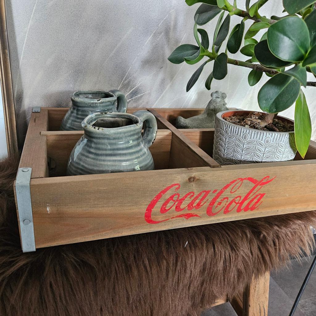 Vintage Coca-Cola houten krat met 4 vakken, Ophalen, Gebruikt, Bruin, Vintage