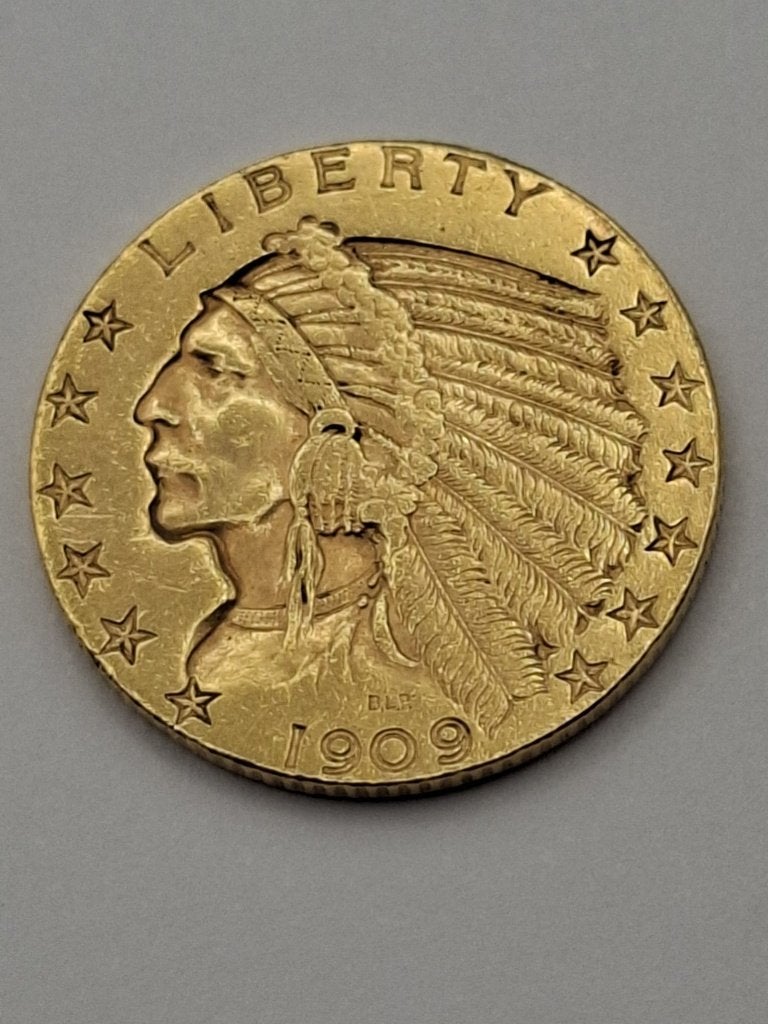 Prachtige Gouden 5 Dollar Indian Head 1909 (Half Eagle), Postzegels en Munten, Munten | Amerika, Ophalen of Verzenden, Noord-Amerika