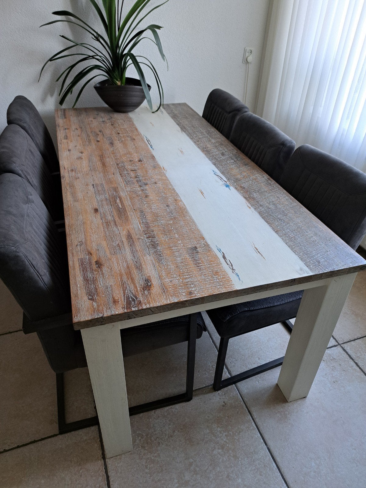 Eettafel Henders en Hazel met 6 stoelen, Gebruikt, Industrieel, robuust, 50 tot 100 cm, Vijf personen of meer