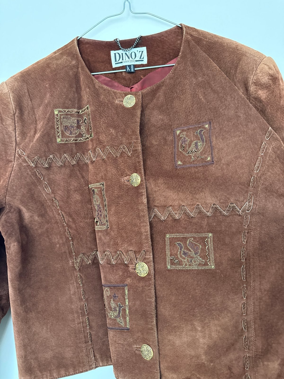 DINO'Z Leren Jasje met Borduurwerk - Maat 46/48 (XL), Ophalen of Verzenden, Gedragen, Maat 46/48 (XL) of groter, Bruin