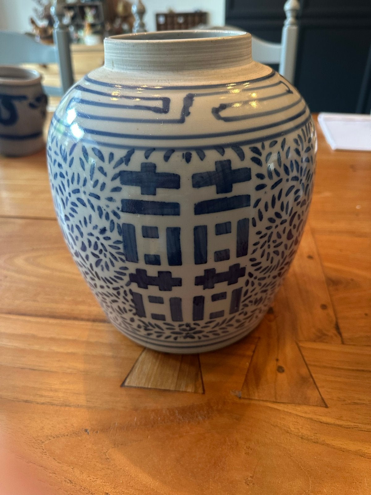 Antieke Chinese vaas / gemberpot met dubbel geluk symbool, Ophalen of Verzenden