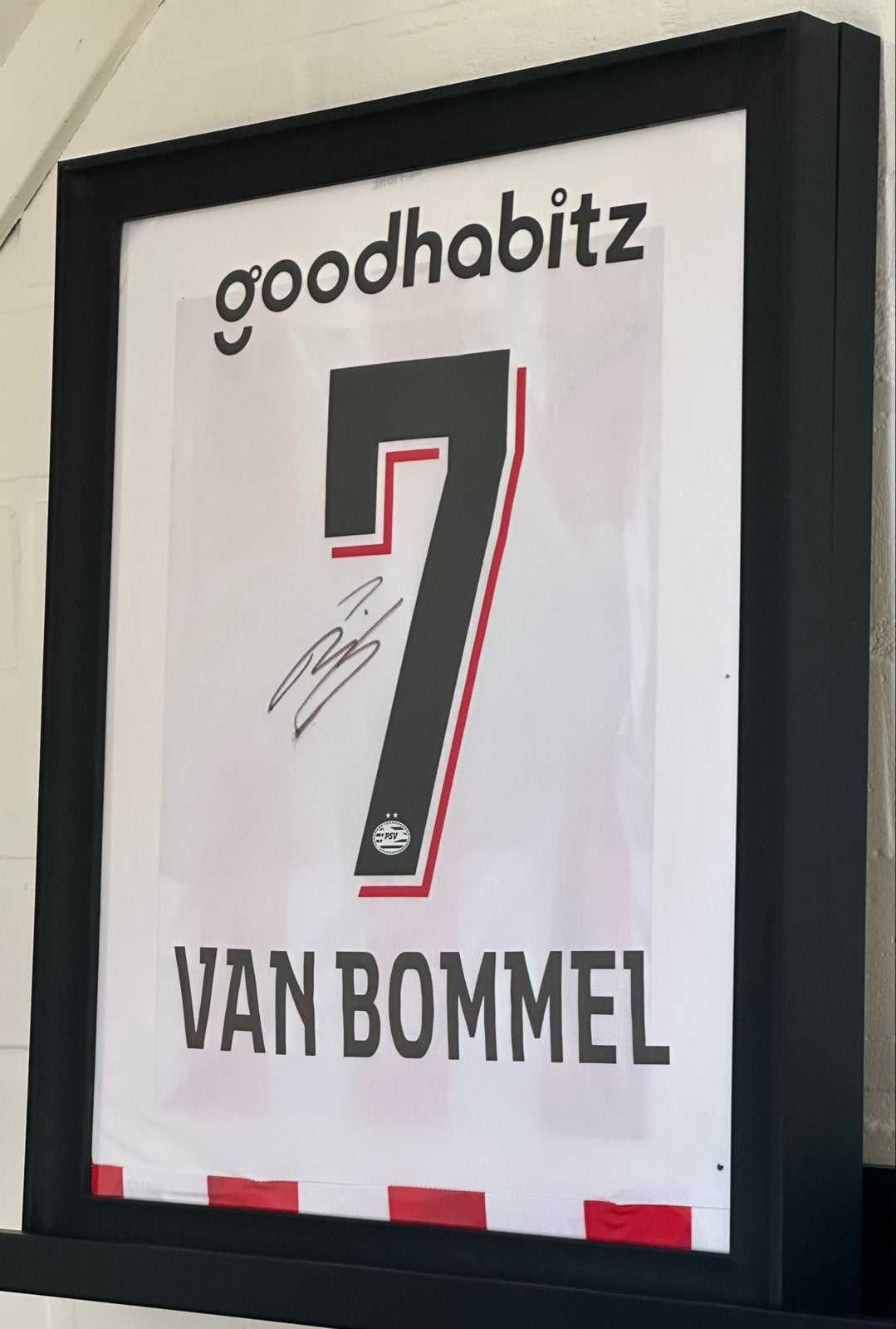 Ingelijste PSV Van Bommel shirt met handtekening, 50 – 75, Ophalen of Verzenden, 50 tot 75 cm, Print