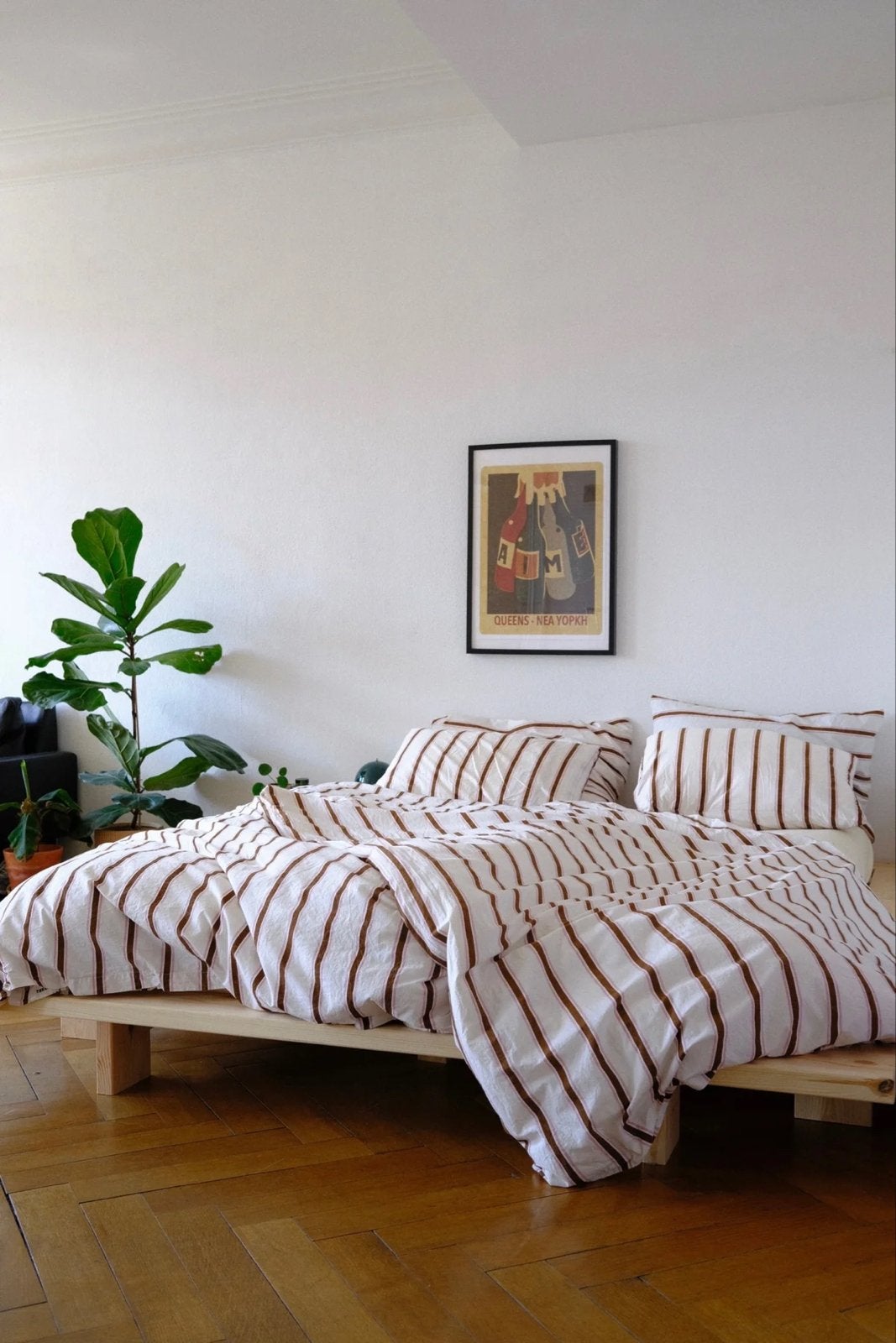 Japandi bed 200x180 cm | AUPING matras | inclusief matrassen, Ophalen, Gebruikt, Beige, Tweepersoons