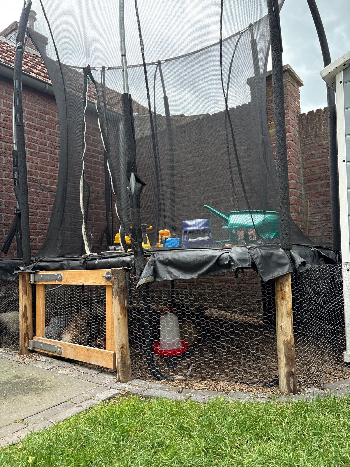 Gratis trampoline met kippenren, Ophalen of Verzenden, Gebruikt