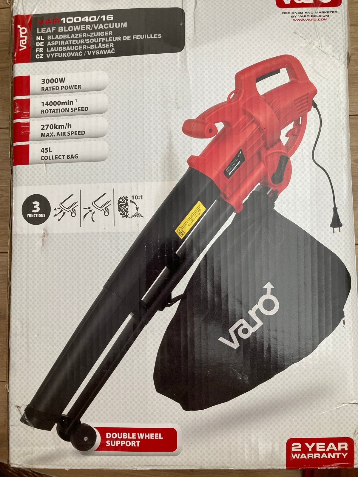 Een keer gebruikt! Varo POWXGS10040 Bladblazer/Zuiger 3000W, Tuin en Terras, Ophalen, Handgedragen, Zo goed als nieuw, Met opvangzak