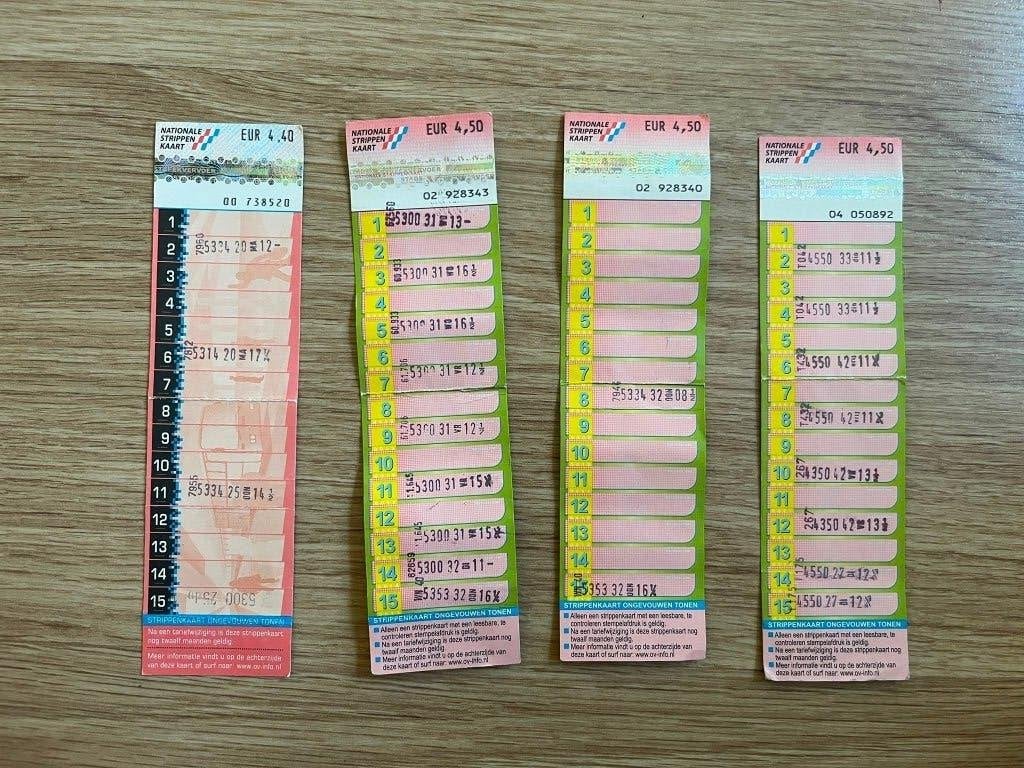 Nationale strippenkaart roze (EUR) 4x, Verzamelen, Spoorwegen en Tramwegen, Ophalen, Gebruikt, Bus of Metro, Overige typen