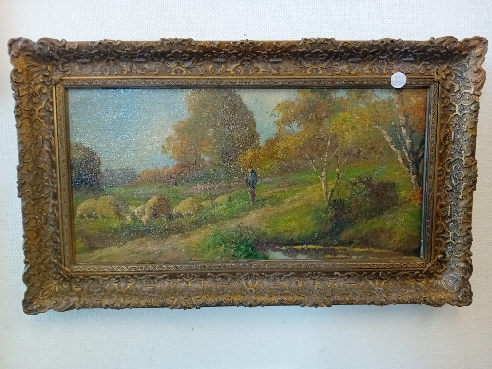 Landschap met schapen en herder, gesigneerd V/D BERG, Antiek en Kunst, Ophalen of Verzenden