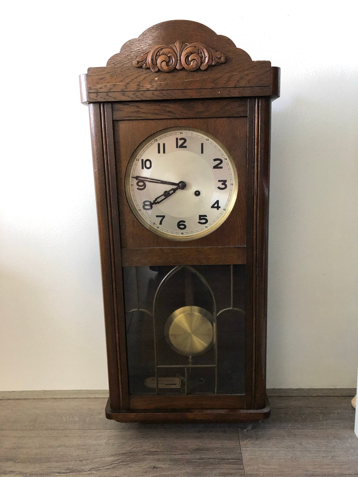 Antieke houten wandklok met slinger, Antiek en Kunst, Ophalen