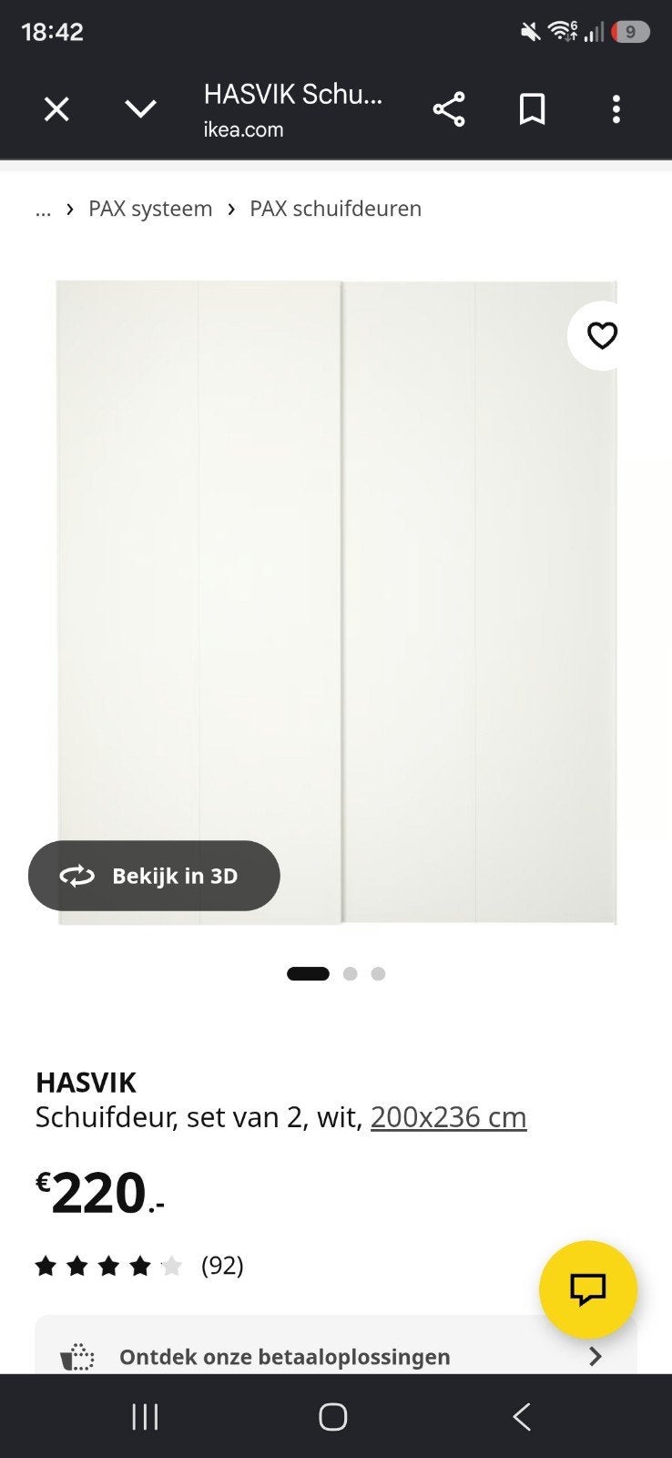 IKEA PAX Schuifdeuren 100x229 cm ZSM WEG, Ophalen, Gebruikt, 100 tot 150 cm, 200 cm of meer