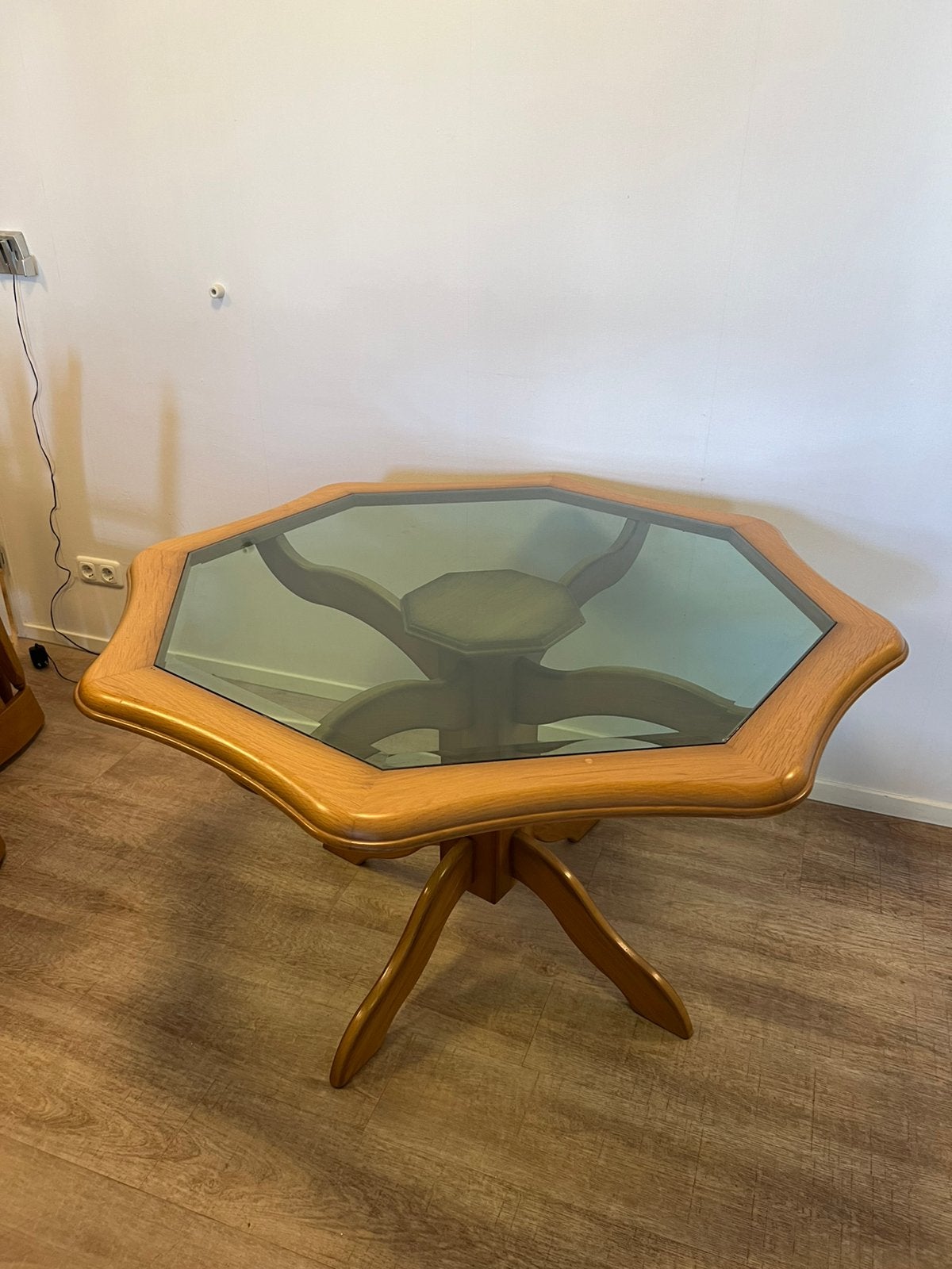 Te Koop : Blank Eiken Tafel Eetkamertafel Glasplaat Export, Ophalen