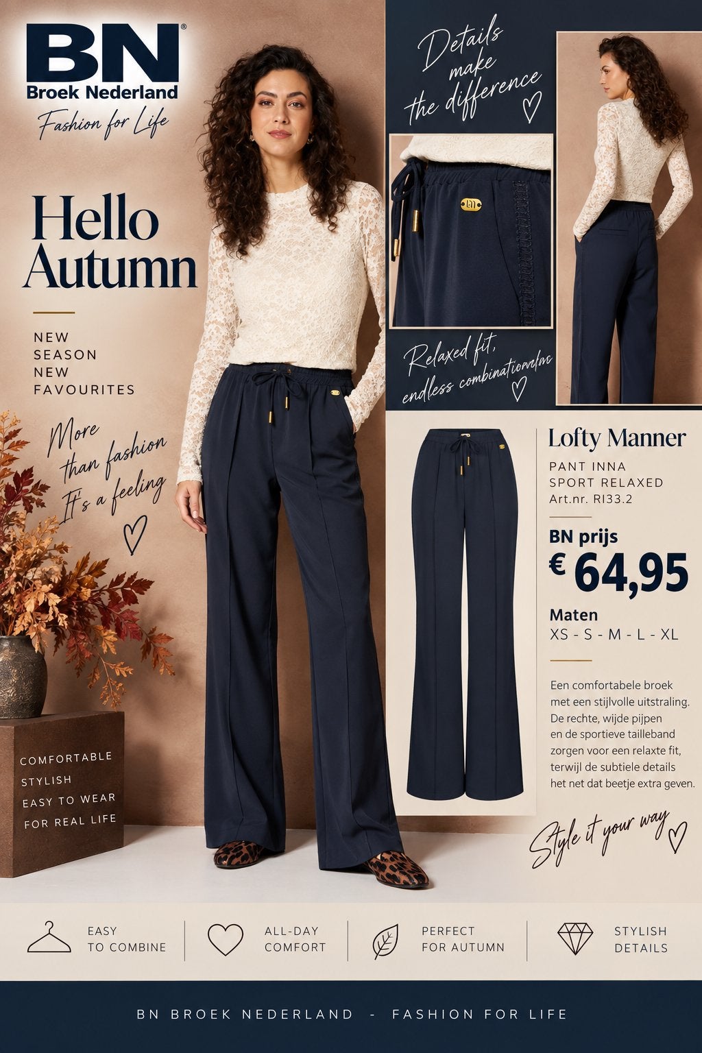 Lofty Manner Sport Relaxed Broek - Donkerblauw, Maat 38/40 (M), Blauw, Nieuw, Ophalen of Verzenden