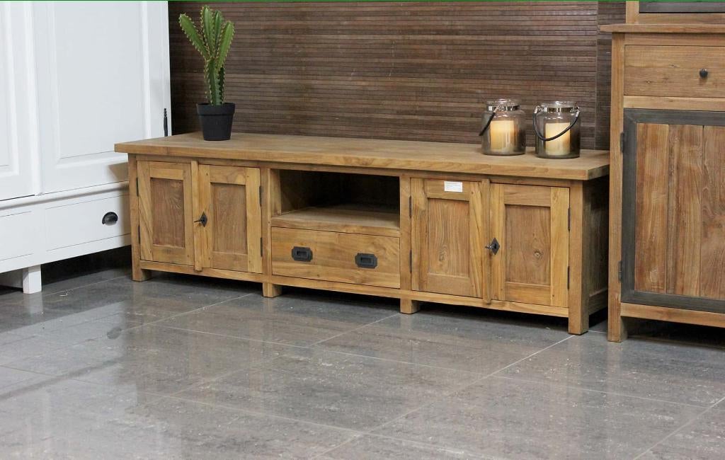 Nieuwe Tv-meubels in teak of wit - teak Tv meubel bij TEAK2, Nieuw, Ophalen of Verzenden, Overige houtsoorten, Minder dan 100 cm