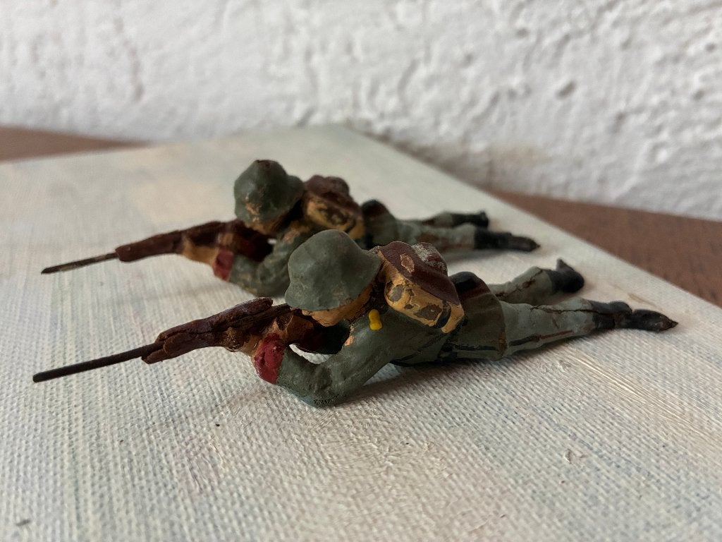 Vintage antiek Elastolin soldaat soldaten liggend, Ophalen of Verzenden