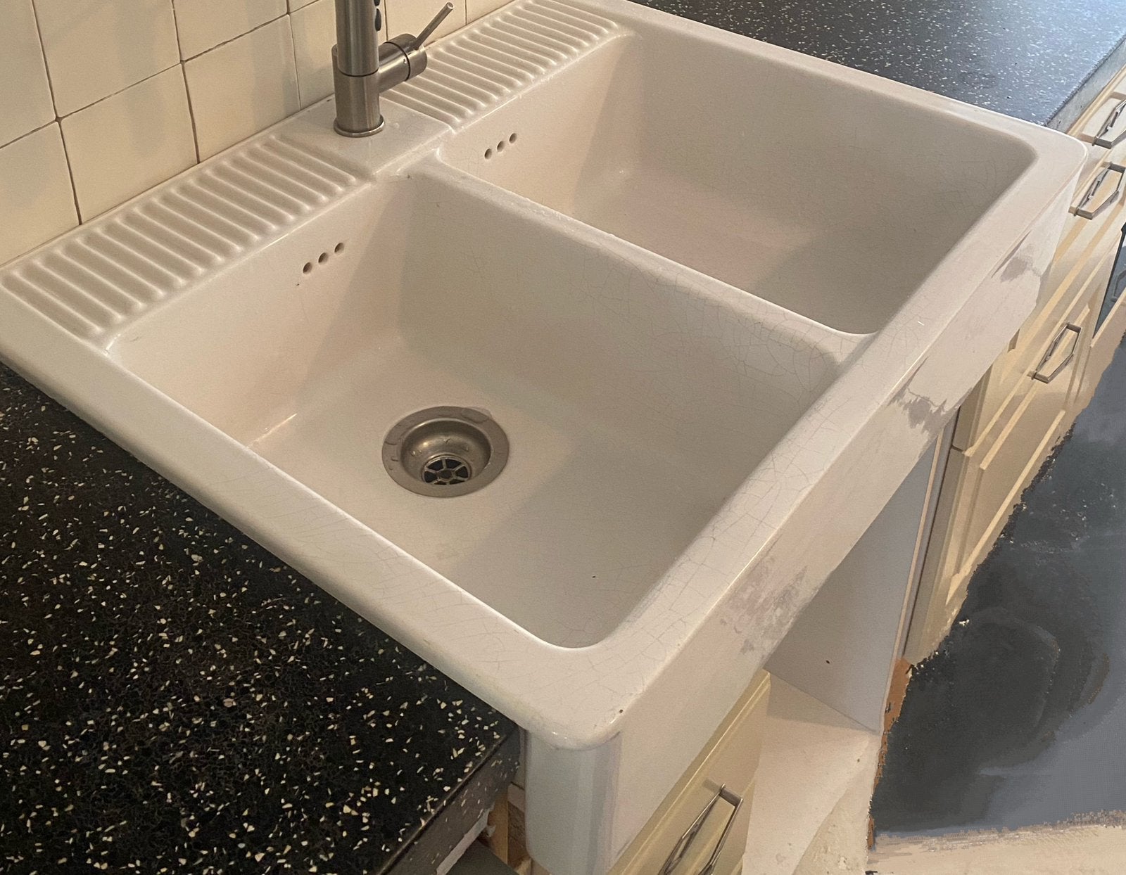 Domsjö spoelbak, dubbele keramieken spoelbak, Huis en Inrichting, Keuken | Keukenelementen, Ophalen, Gebruikt, 50 tot 100 cm, Minder dan 100 cm