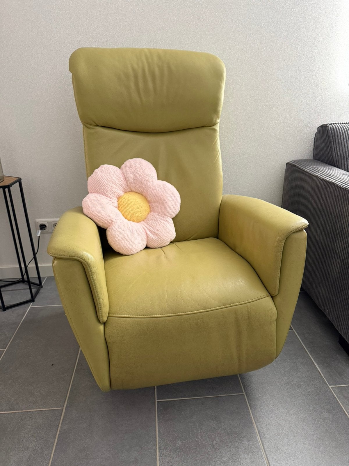 Groene leren stoel, Ophalen, Zo goed als nieuw, 75 tot 100 cm, 50 tot 75 cm