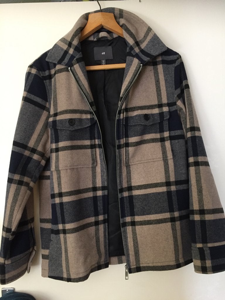 H&M jas geruit geblokt jack tussenjas S unisex beige blauw, Beige, Nieuw, Ophalen of Verzenden, H&M