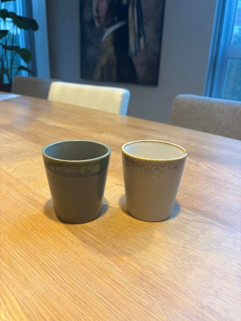HK living 70s servies theemokken, latte mokken en koffie mok, Keramiek, Ophalen of Verzenden, Zo goed als nieuw, Overige stijlen