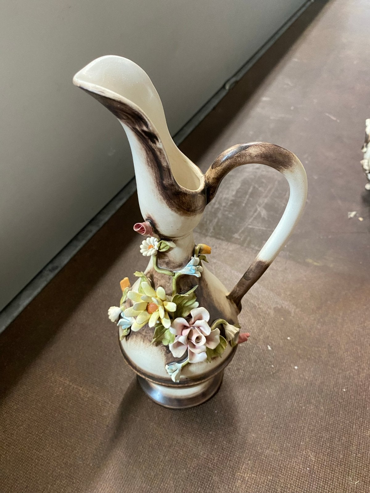 Vintage Italiaanse Keramische Bloemen Vaas en Theepot Set, Ophalen
