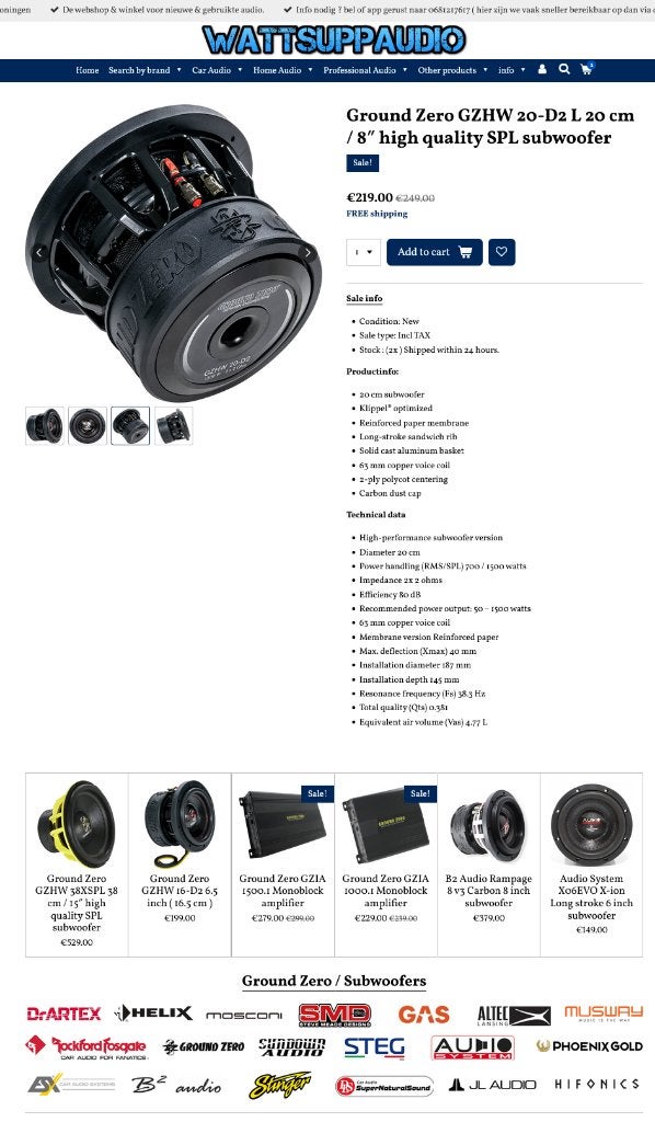 Ground Zero GZHW 20-D2 L 20 cm / 8 inch SPL subwoofer, Erlenweg 25, 85658 Egmating, Germany, Nieuw, https://www.ground-zero-audio.com/en/support-en/contact-page/