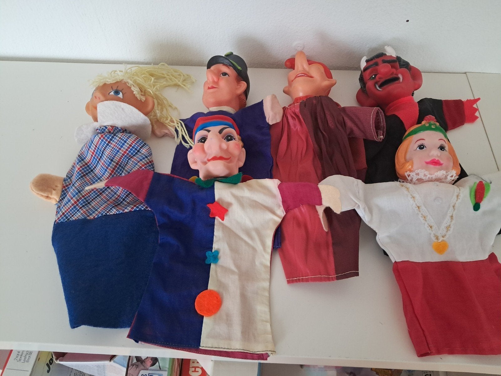 Set van 6 vintage handpoppen - diverse karakters, Ophalen of Verzenden, Gebruikt, Overige typen