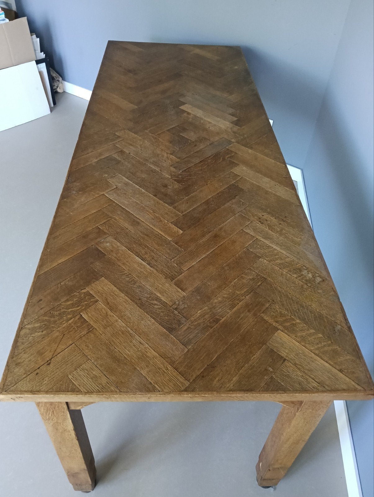 Houten tafel met visgraat 215*77, Huis en Inrichting, Tafels | Sidetables, Ophalen, Gebruikt, 200 cm of meer, 25 tot 50 cm