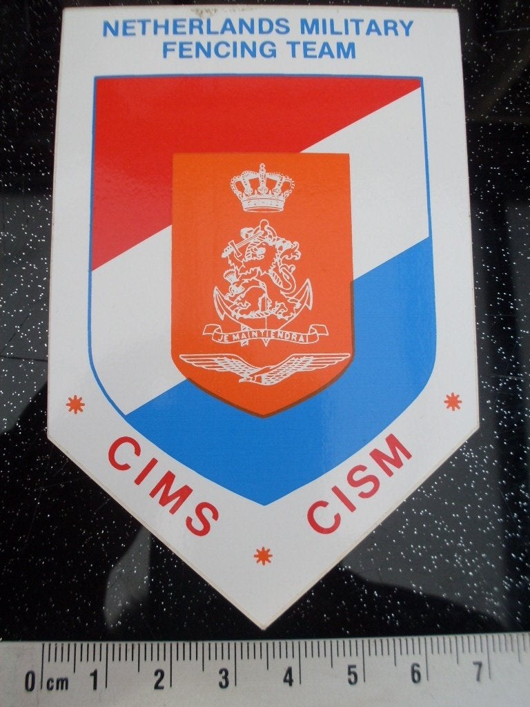 sticker netherlands military fencing team cims cism embleem, Ophalen of Verzenden, Zo goed als nieuw, Bedrijf of Vereniging