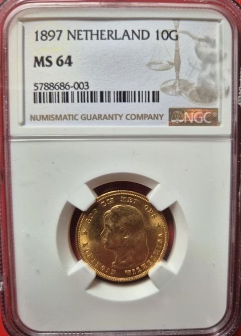 1897 Gouden Tientje Koningin Wilhelmina MS 64 NGC, Ophalen of Verzenden