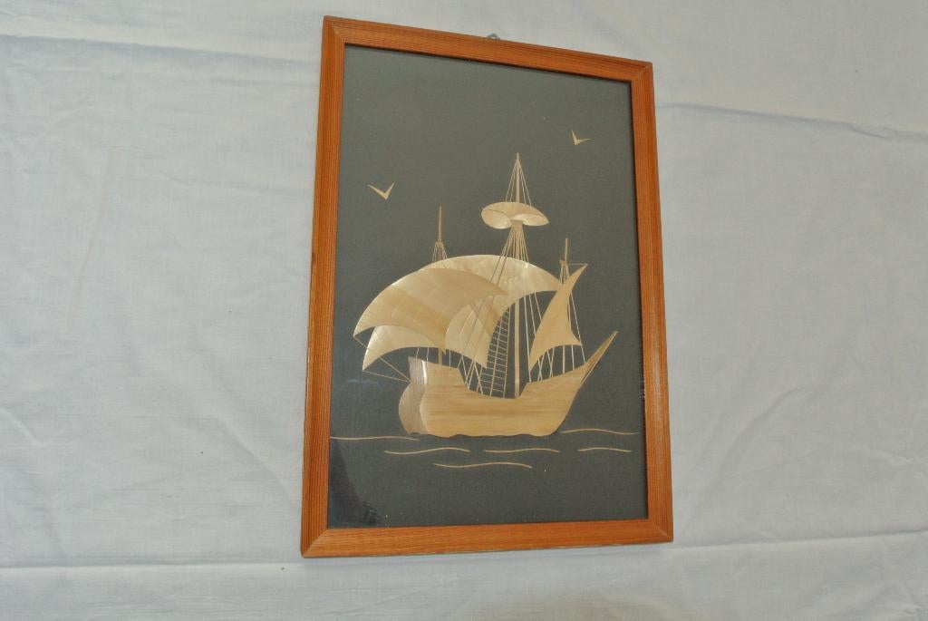 Indonesisch schilderij bamboe Zeilboot, Ophalen of Verzenden
