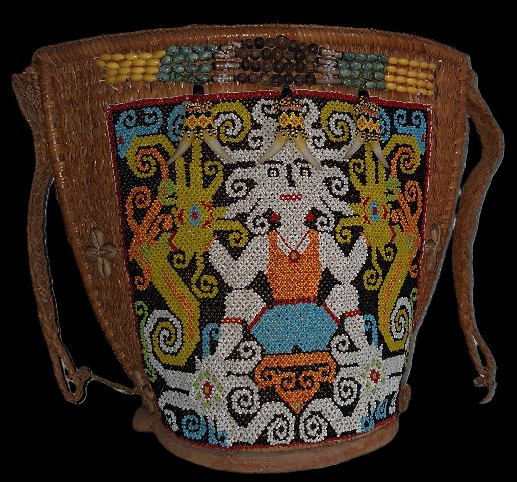 Dayak draagzak Borneo, geen batak asmat timor tanimbar kris, Natuurlijk materiaal, 38 cm, Overige typen, Ophalen of Verzenden