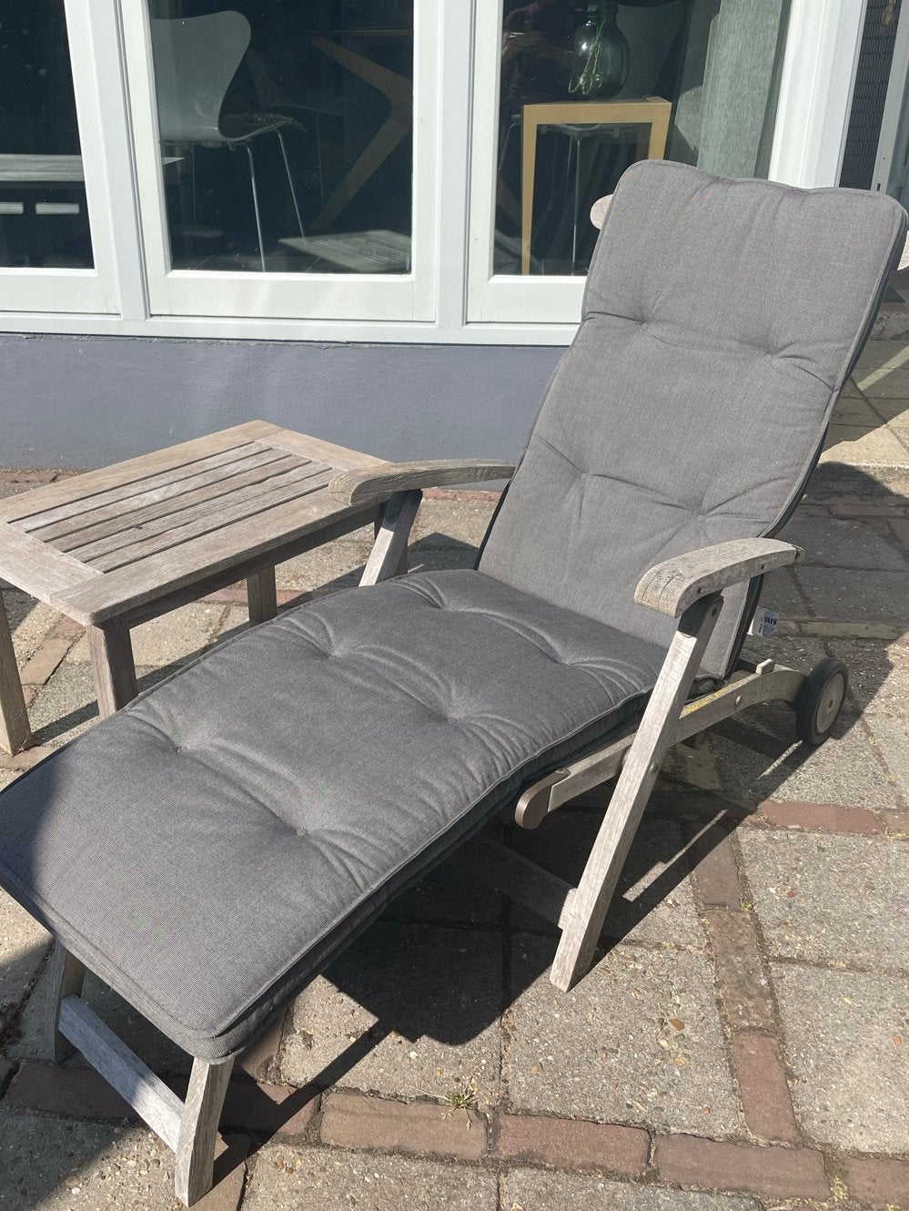 2 Teakhouten dekchairs met kussens, Ophalen, Gebruikt, Teakhout, Verstelbaar