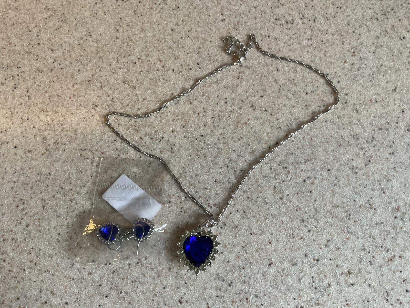 Titanic Hart van de Oceaan ketting en oorbellen set, Met kristal, Overige materialen, Blauw, Nieuw