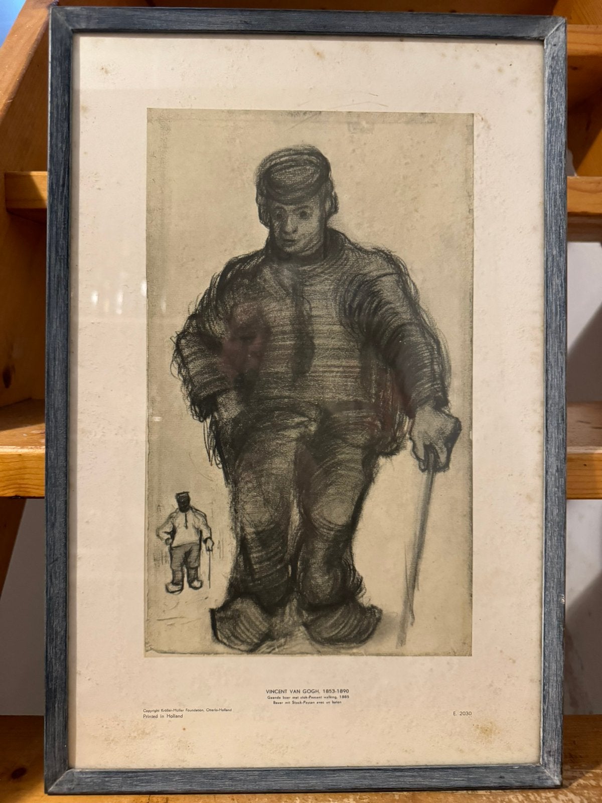Vincent van Gogh - Gaande boer met stok (reproductie), Antiek en Kunst, Ophalen of Verzenden, Reproductie, Potloodtekening, Handgemaakt