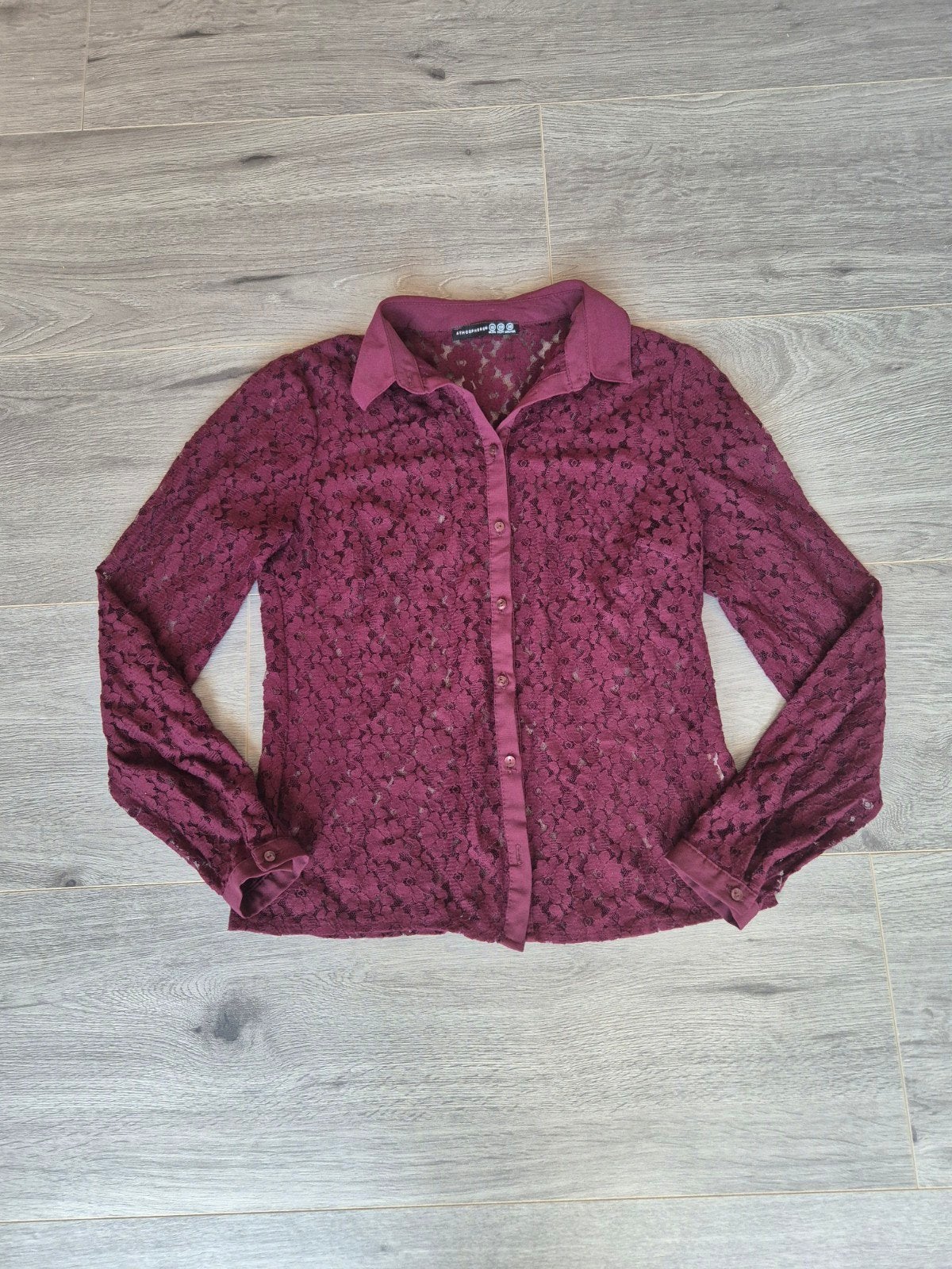 Atmosphere Donkerrode Kant Blouse / Kanten Overhemd, Kleding | Dames, Blouses en Tunieken, Atmosphere, Ophalen of Verzenden, Zo goed als nieuw