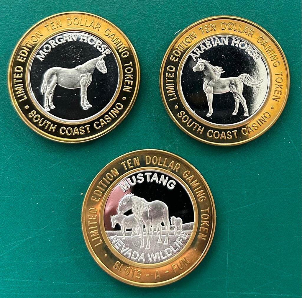 3 Casino Munten $10 met paarden afbeelding .999 zilver, Verzenden, Zilver, Buitenland