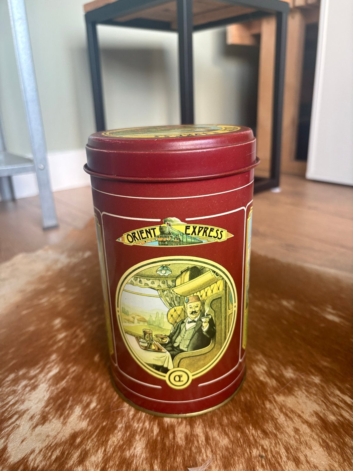 Vintage Orient Express theebus - Rood metalen blik, Ophalen of Verzenden, Gebruikt, Thee, Overige merken