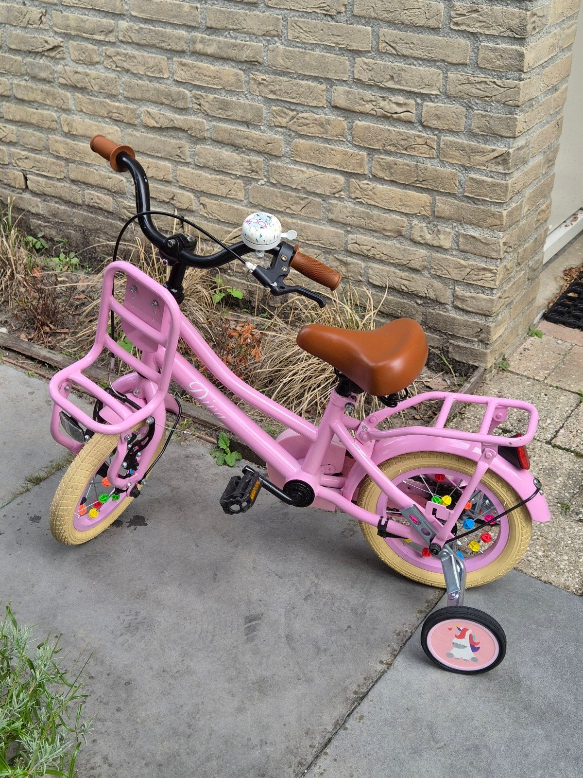 Roze kinderfiets 12 inch met zijwieltjes, Fietsen en Brommers, Fietsen | Kinderfietsjes, Ophalen, Zijwieltjes, Gebruikt, Velgrem