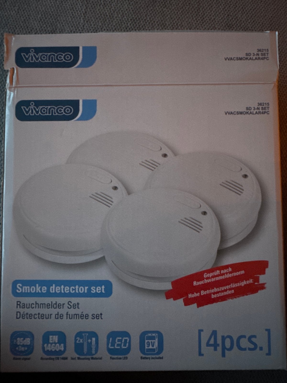 Nieuwe Vivanco Rookmelder Set (3 stuks beschikbaar), Ophalen of Verzenden, Nieuw, Detector, Sensor of Melder, Rook