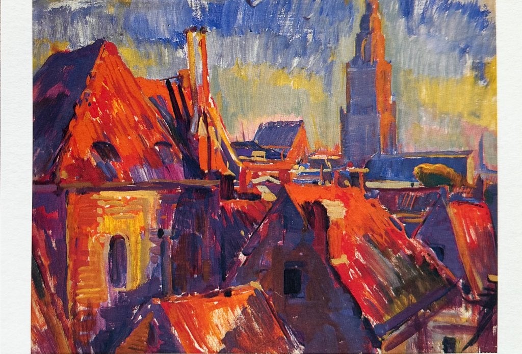 00448b  JOHAN DIJKSTRA ~ daken met gezicht op Martinitoren, Verzenden, 1980 tot heden, Ongelopen, Overige thema's