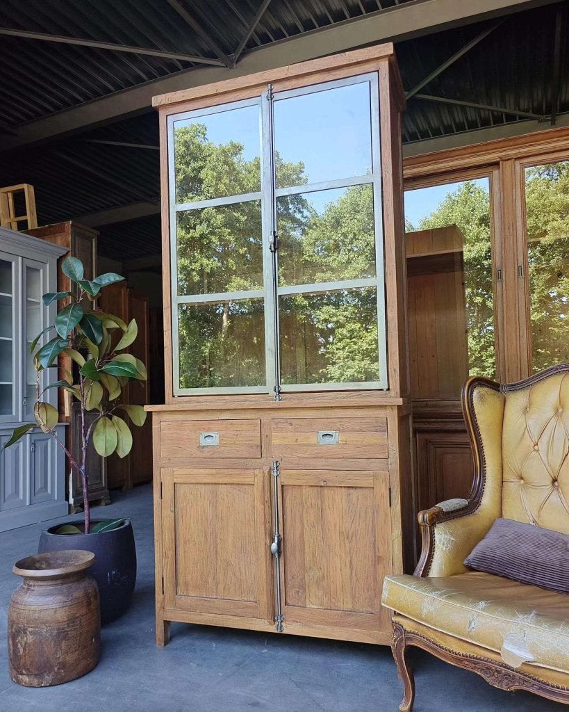 stoere hoge vitrinekast | Reclaimed teak met staal #6682, Huis en Inrichting, Gebruikt, Met deur(en), -, 200 cm of meer