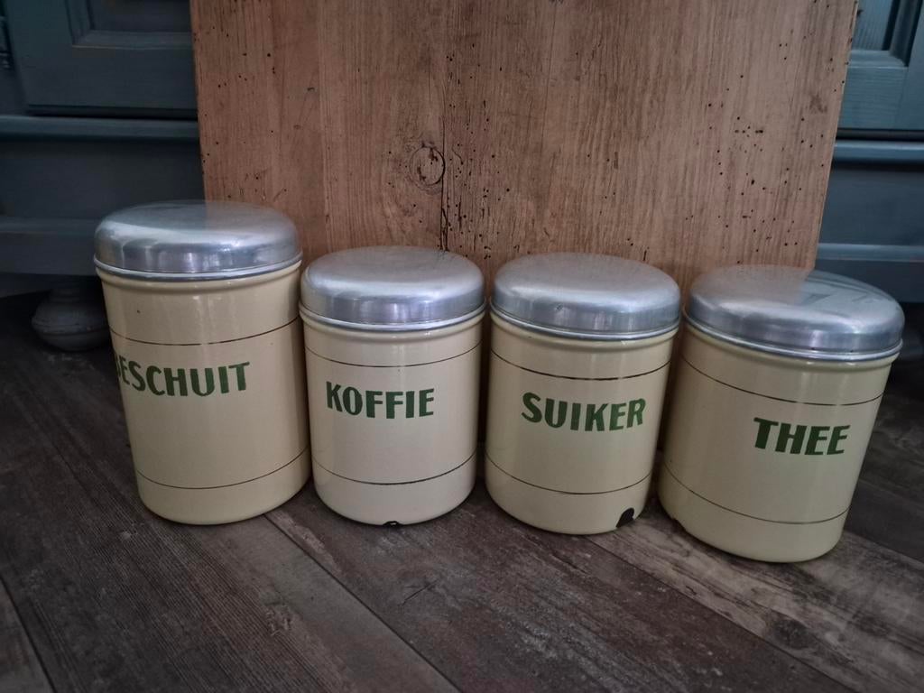 Vintage emaille bussen set, Ophalen of Verzenden