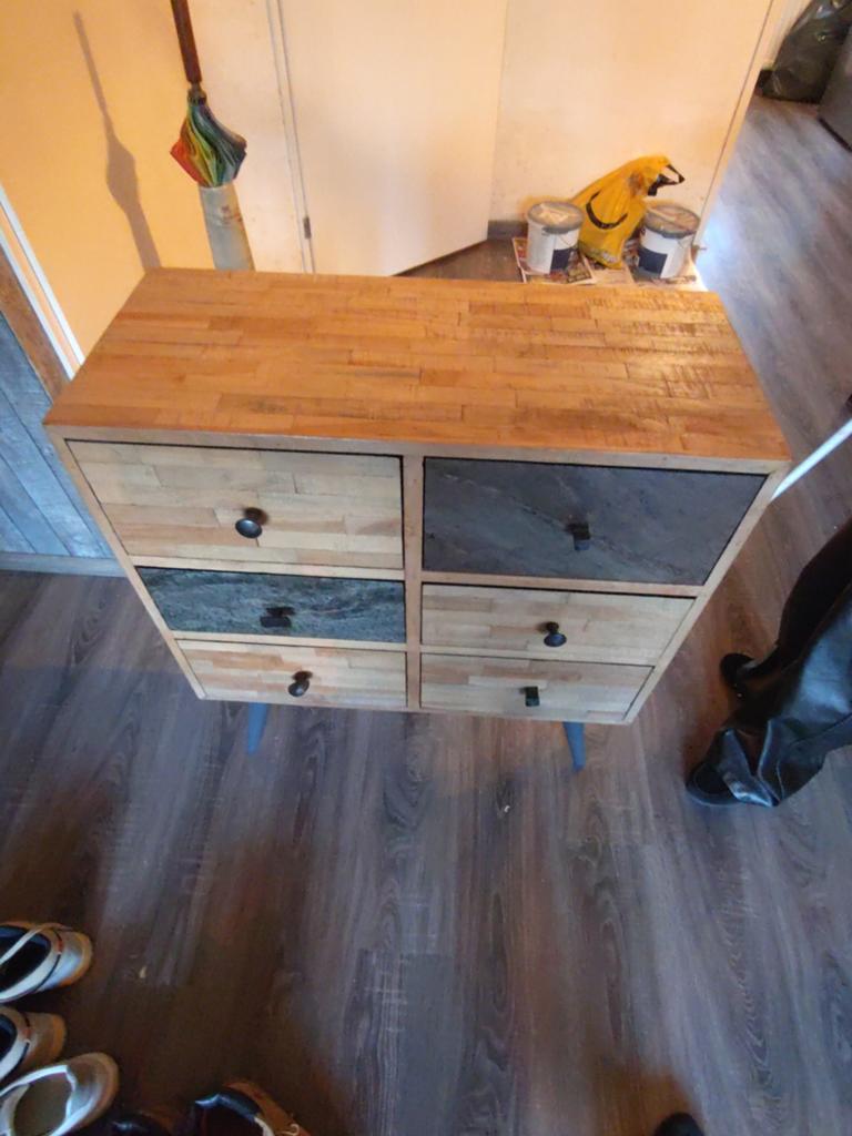 Teakhouten Kast met 6 Laden en IJzeren Poten, Huis en Inrichting, Kasten | Ladekasten, Ophalen, Gebruikt, Teakhout, 50 tot 100 cm
