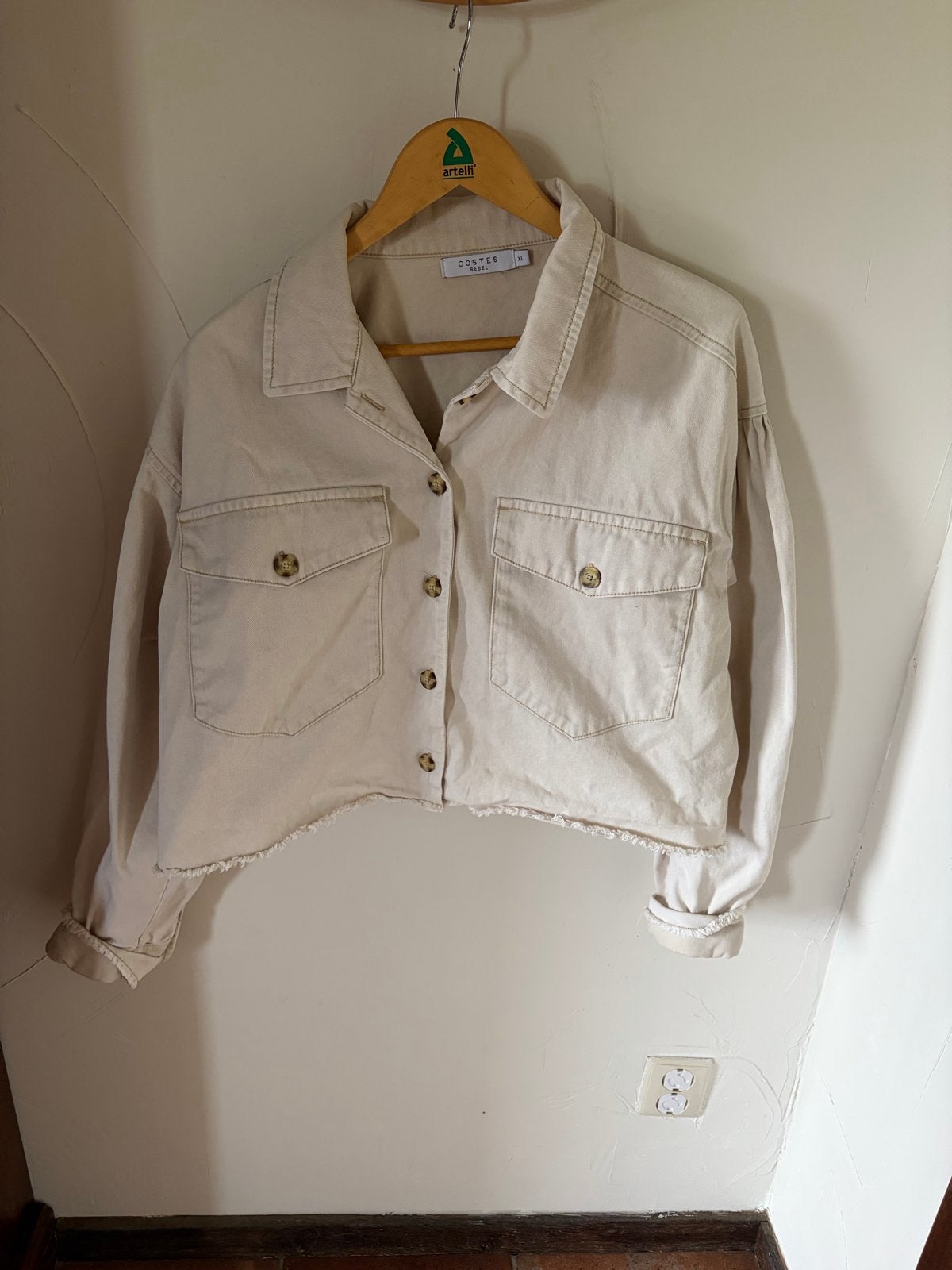 Costes Rebel Cropped spijkerjasje - Maat XL, Ophalen of Verzenden, Zo goed als nieuw, Maat 46/48 (XL) of groter, Beige
