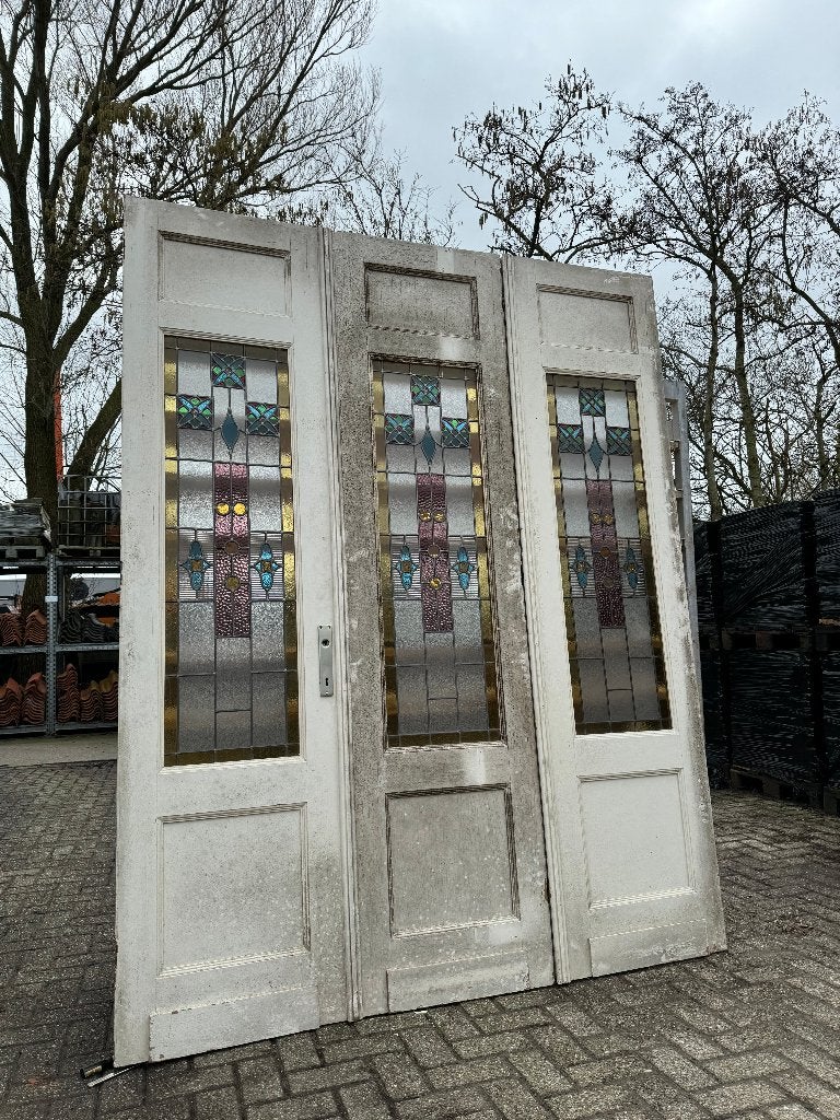3 -delige set glas in lood deuren jugendstil 244x189cm, Antiek en Kunst, Curiosa en Brocante, Ophalen