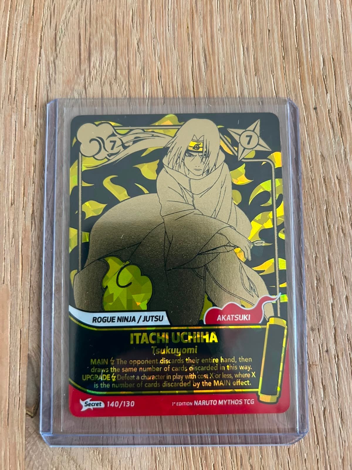 Naruto Mythos TCG Itachi Uchiha Secret 140/130 Foil, Ophalen of Verzenden, Zo goed als nieuw, Losse kaart, Foil